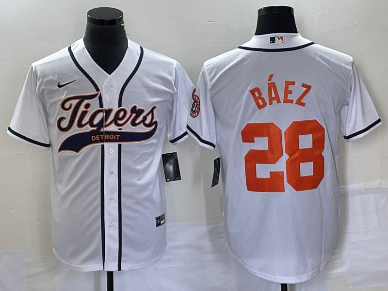 Men Detroit Tigers #28 Baez White Joint Name 2025 Nike MLB Jersey style 3->detroit tigers->MLB Jersey